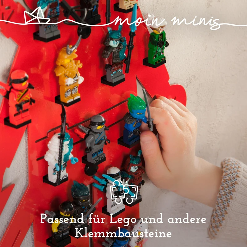 B-Ware: moin minis Ninja Rot Kinderzimmer Regal für 18 Minifiguren Klemmbausteinen