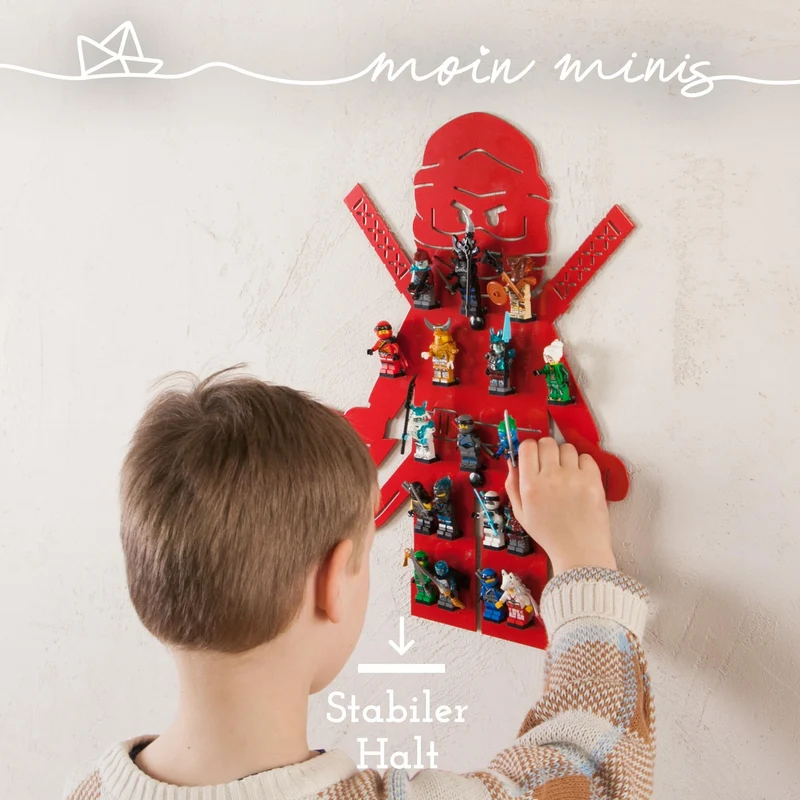 B-Ware: moin minis Ninja Rot Kinderzimmer Regal für 18 Minifiguren Klemmbausteinen