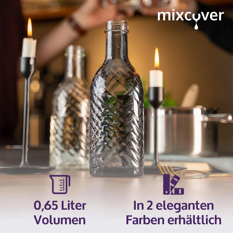 B-Ware: 5er Set Designer Glasflasche Trinkflasche Glaskaraffe Karaffe mit 0,65 Liter - transparent