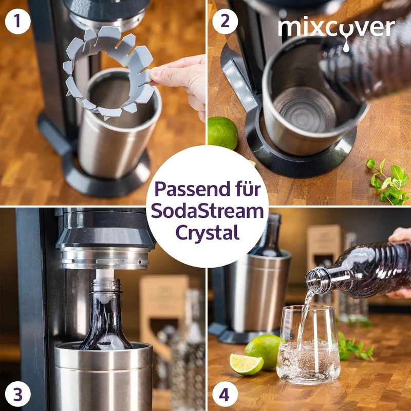B-Ware: 5er Set Glasflasche grau kompatibel mit SodaStream Crystal 2.0 mit 10% mehr Volumen