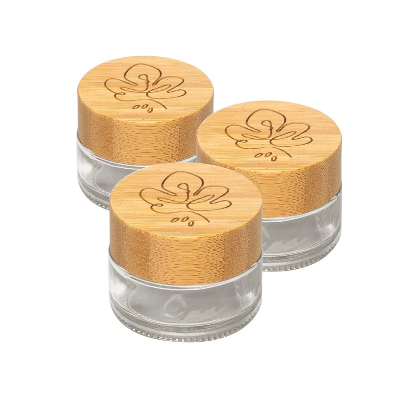 B-Ware: Glastiegel mit Bambusdeckel & Gravur für selbstgemachte Kosmetik 3er Set 20g Klar