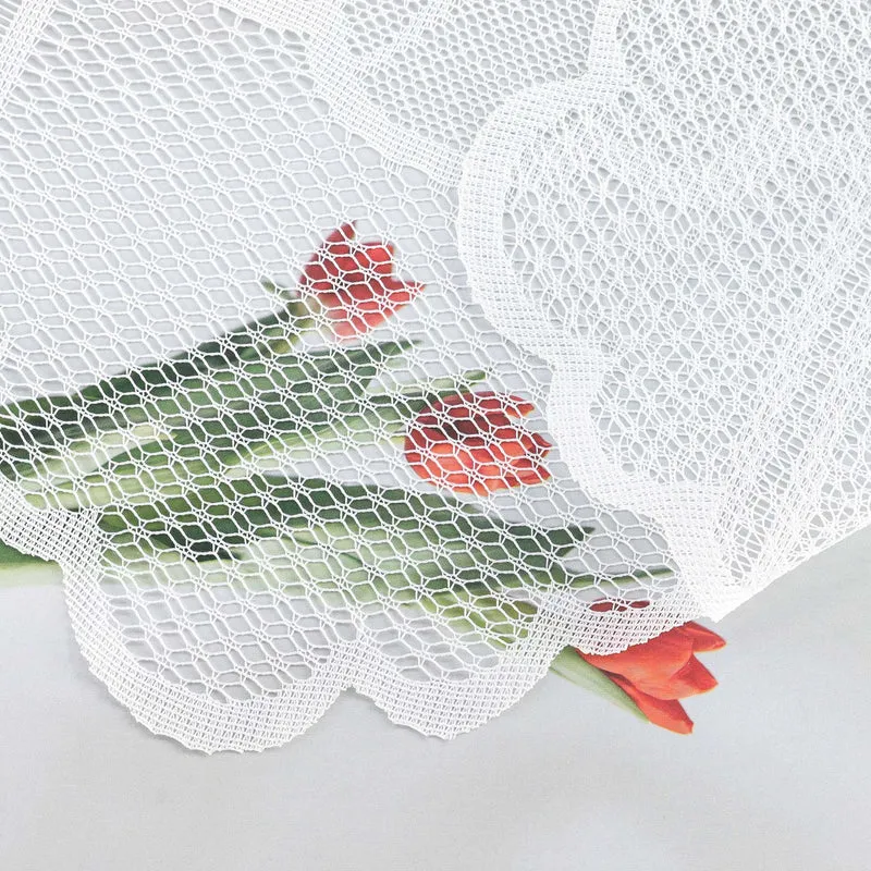 Transparent Scheibengardine mit Tulpen-Muster