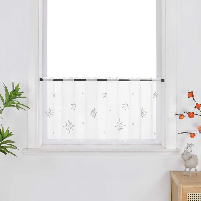Scheibengardine Transparent Weihnachten mit besticktem Sternmuster