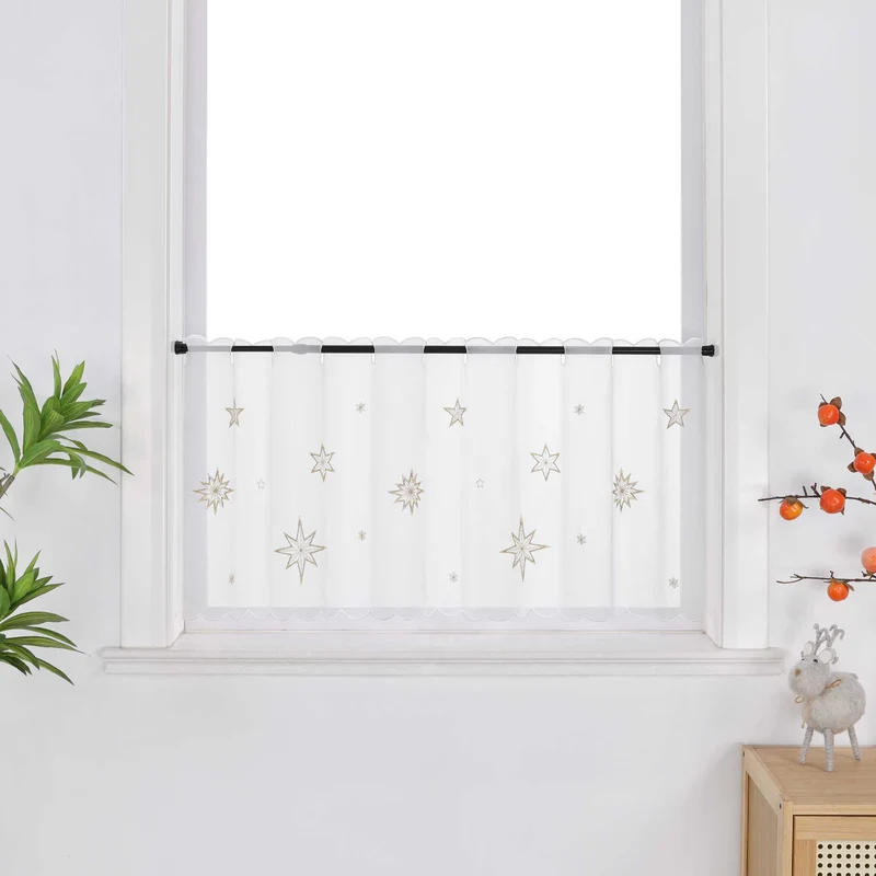 Scheibengardine Transparent Weihnachten mit besticktem Sternmuster
