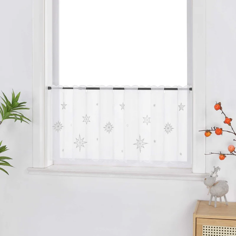 Scheibengardine Transparent Weihnachten mit besticktem Sternmuster