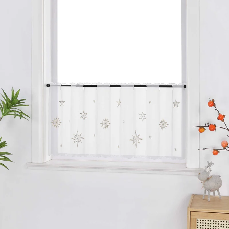 Scheibengardine Transparent Weihnachten mit besticktem Sternmuster