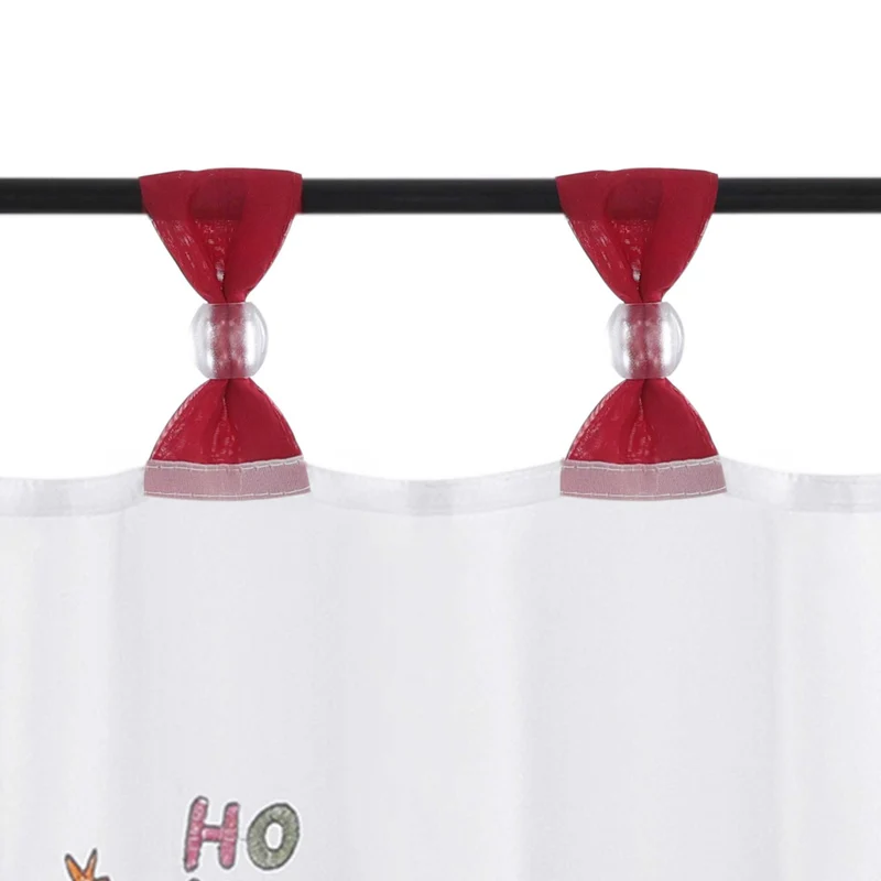 Scheibengardine Weihnachten Transparent Polyester mit rotem Rand und Stickerei Tannenbaum Weihnachtskugeln