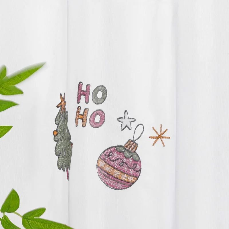 Scheibengardine Weihnachten Transparent Polyester mit rotem Rand und Stickerei Tannenbaum Weihnachtskugeln
