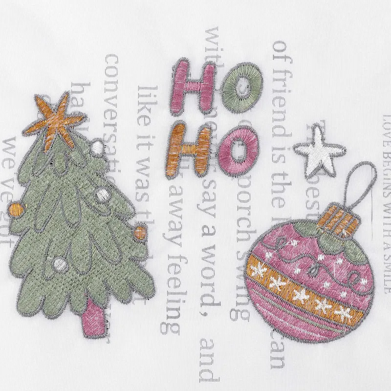 Scheibengardine Weihnachten Transparent Polyester mit rotem Rand und Stickerei Tannenbaum Weihnachtskugeln