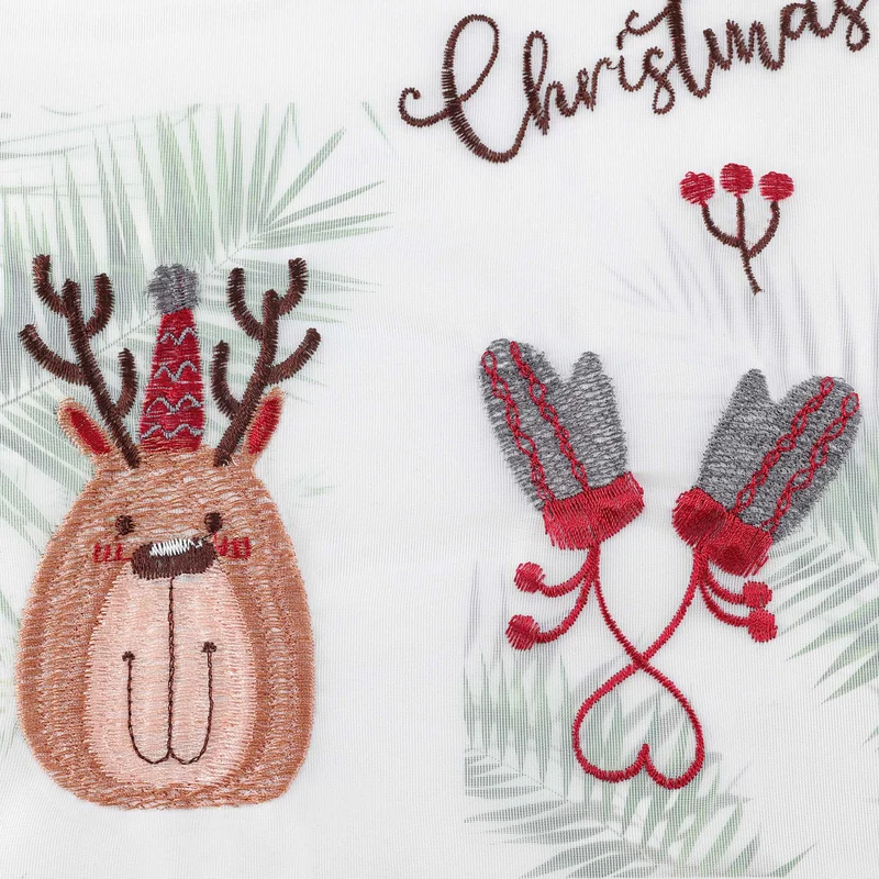 Scheibengardine Weihnachten Transparent mit rotem Rand und Weihnachts Stickerei