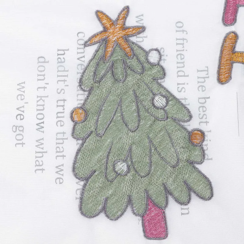 Scheibengardine Weihnachten 1 Stück mit Tannenbaum und Weihnachtskugel Stickerei
