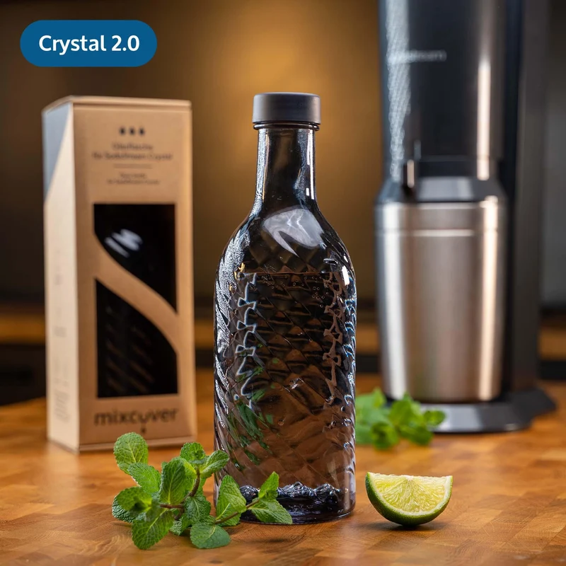 B-Ware: Glasflasche kompatibel mit SodaStream Crystal 2.0 mit 10% mehr Volumen Dark Grey