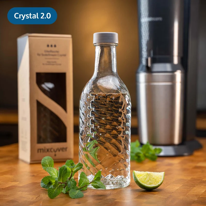 B-Ware: Glasflasche kompatibel mit SodaStream Crystal 2.0 mit 10% mehr Volumen Transparent