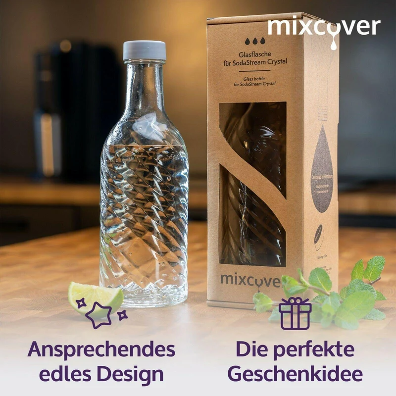 B-Ware: Glasflasche kompatibel mit SodaStream Crystal 2.0 mit 10% mehr Volumen Transparent