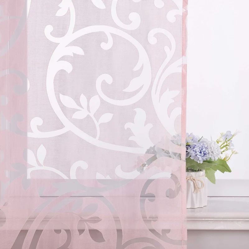 Schiebegardinen Set Rosa mit Rankenmuster