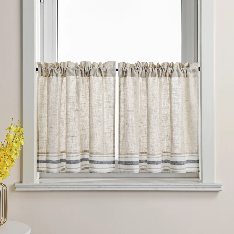 Scheibengardine Landhausstil mit Streifen 2er Set