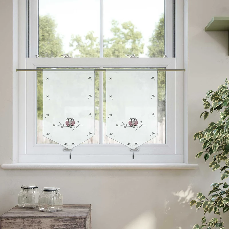 Scheibengardine mit Eulen für kleine Fenster 1 Stück / Bistro