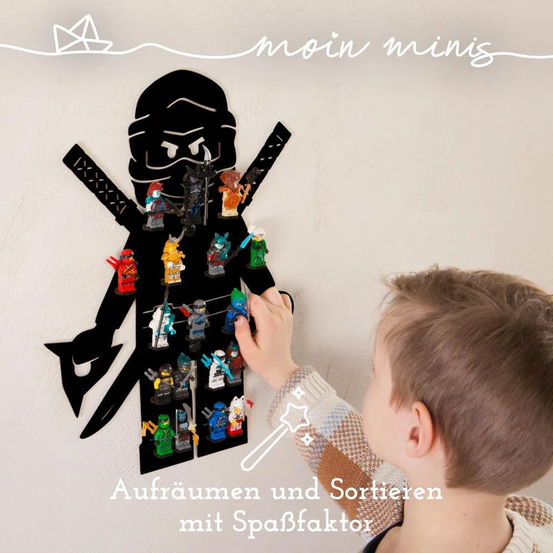 B-Ware: moin minis Ninja Schwarz Kinderzimmer Regal für 18 Minifiguren Klemmbausteinen