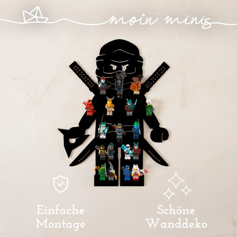 B-Ware: moin minis Ninja Schwarz Kinderzimmer Regal für 18 Minifiguren Klemmbausteinen