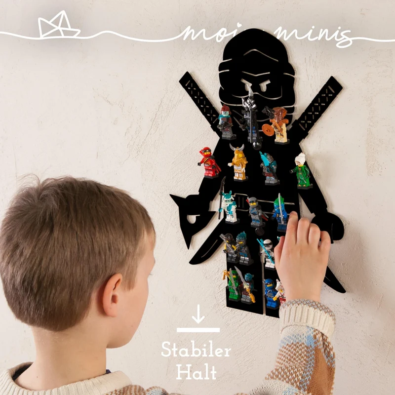 B-Ware: moin minis Ninja Schwarz Kinderzimmer Regal für 18 Minifiguren Klemmbausteinen