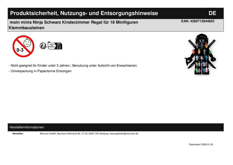 B-Ware: moin minis Ninja Schwarz Kinderzimmer Regal für 18 Minifiguren Klemmbausteinen