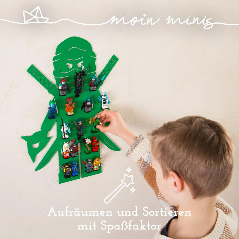 B-Ware: moin minis Ninja Grün Kinderzimmer Regal für 18 Minifiguren Klemmbausteinen