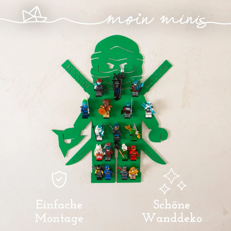 B-Ware: moin minis Ninja Grün Kinderzimmer Regal für 18 Minifiguren Klemmbausteinen