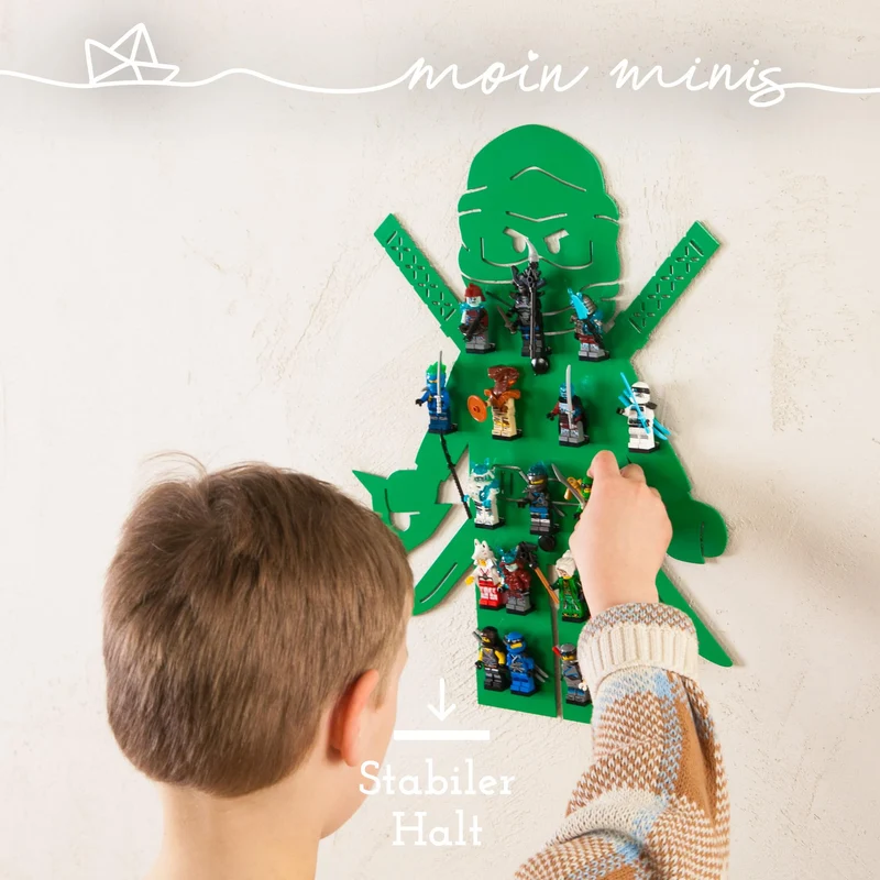 B-Ware: moin minis Ninja Grün Kinderzimmer Regal für 18 Minifiguren Klemmbausteinen