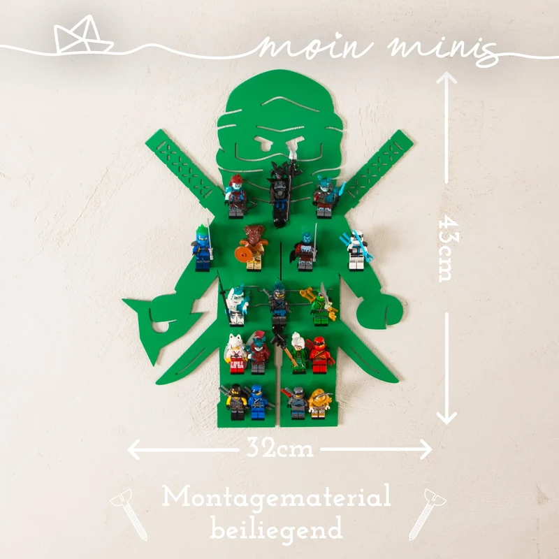 B-Ware: moin minis Ninja Grün Kinderzimmer Regal für 18 Minifiguren Klemmbausteinen