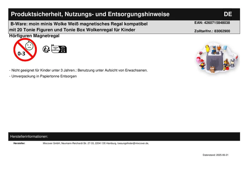 B-Ware: moin minis Wolke Weiß magnetisches Regal kompatibel mit 20 Tonie Figuren und Tonie Box Wolkenregal für Kinder Hörfiguren Magnetregal