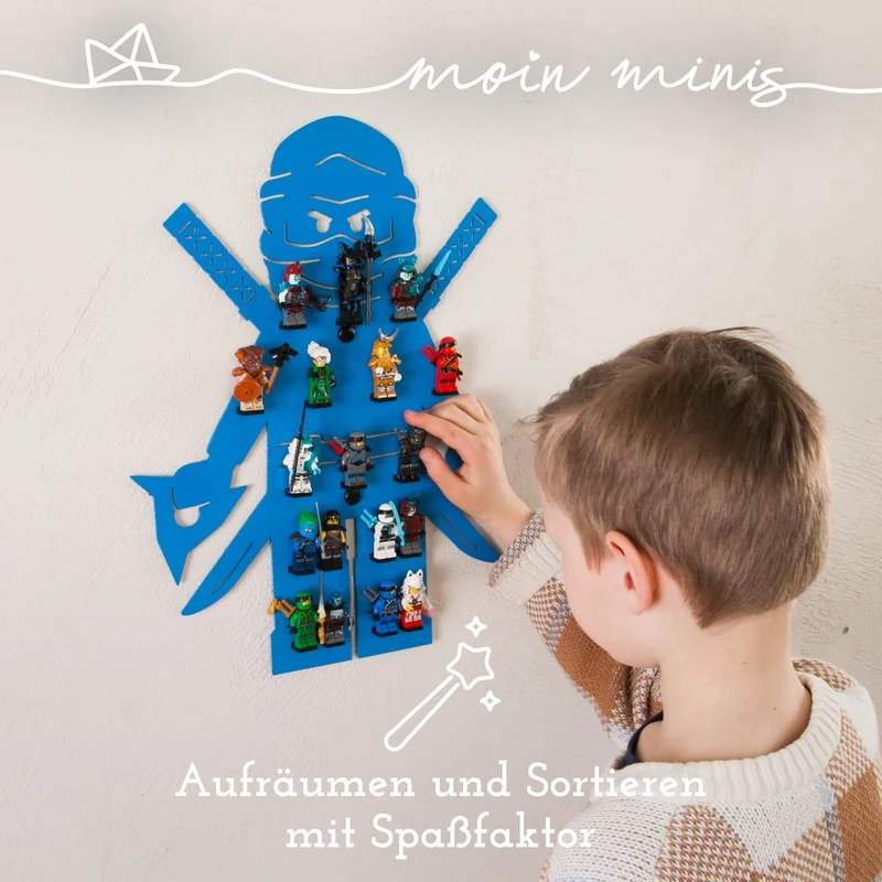 B-Ware: moin minis Ninja Blau Kinderzimmer Regal für 18 Minifiguren Klemmbausteinen