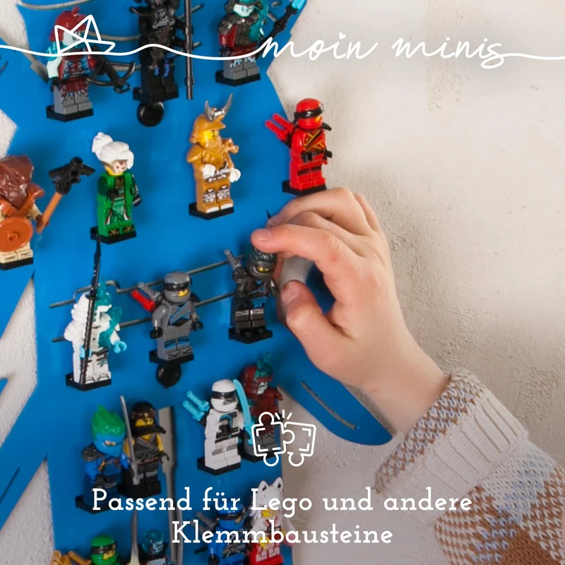 B-Ware: moin minis Ninja Blau Kinderzimmer Regal für 18 Minifiguren Klemmbausteinen