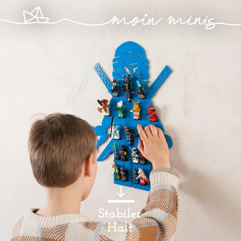 B-Ware: moin minis Ninja Blau Kinderzimmer Regal für 18 Minifiguren Klemmbausteinen