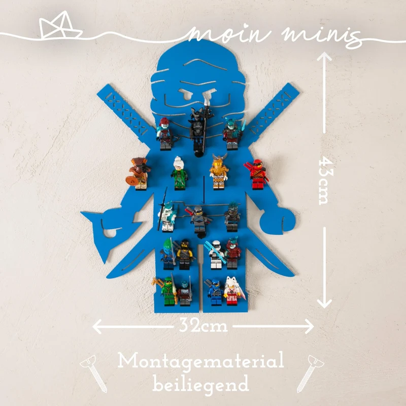 B-Ware: moin minis Ninja Blau Kinderzimmer Regal für 18 Minifiguren Klemmbausteinen