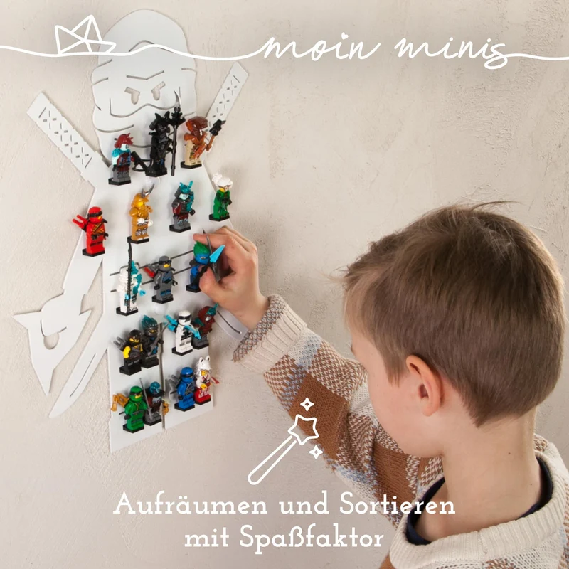 B-Ware: moin minis Ninja Weiß Kinderzimmer Regal für 18 Minifiguren Klemmbausteinen