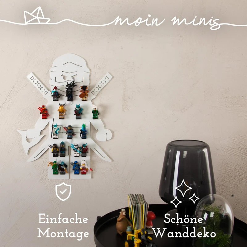 B-Ware: moin minis Ninja Weiß Kinderzimmer Regal für 18 Minifiguren Klemmbausteinen