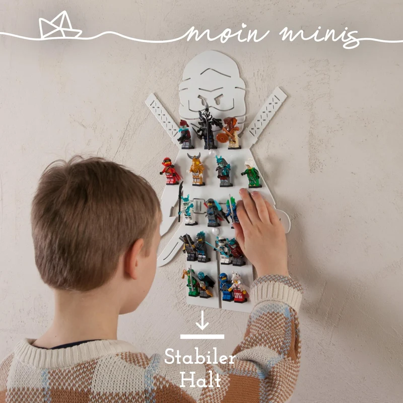 B-Ware: moin minis Ninja Weiß Kinderzimmer Regal für 18 Minifiguren Klemmbausteinen
