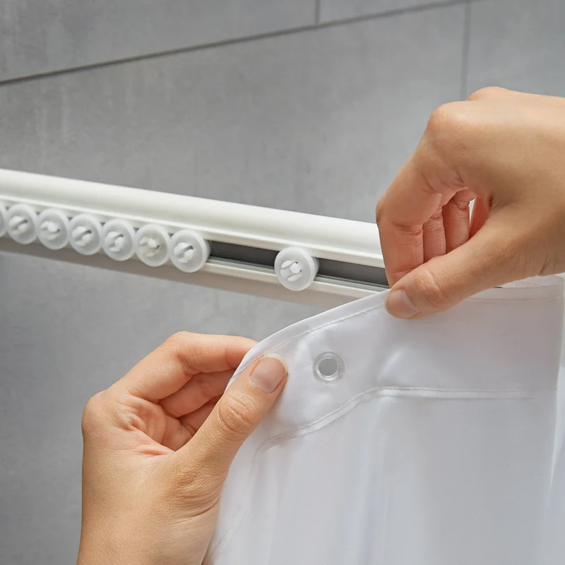 Duschvorhang-Federschiene Weiß 75 - 125 cm im Set mit 12 Gleitern
