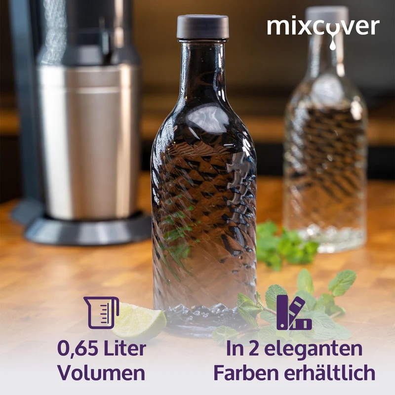 B-Ware: 5er Set Designer Glasflasche Trinkflasche Glaskaraffe Karaffe mit 0,65 Liter - grau