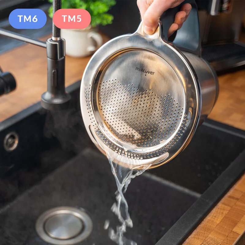 B-Ware: mixcover Edelstahl Sieb Abgieß-Hilfe Thermomix TM6 und TM5, Nudeln uvm. abgießen