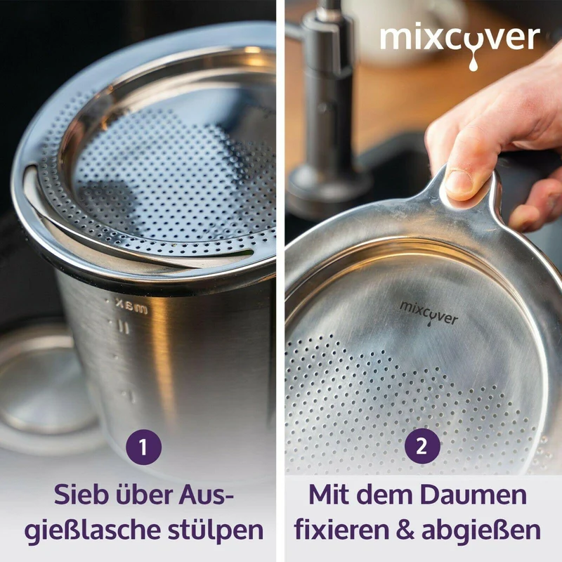 B-Ware: mixcover Edelstahl Sieb Abgieß-Hilfe Thermomix TM6 und TM5, Nudeln uvm. abgießen