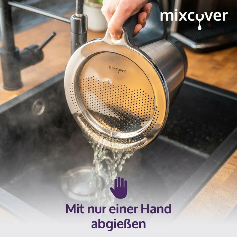 B-Ware: mixcover Edelstahl Sieb Abgieß-Hilfe Thermomix TM6 und TM5, Nudeln uvm. abgießen