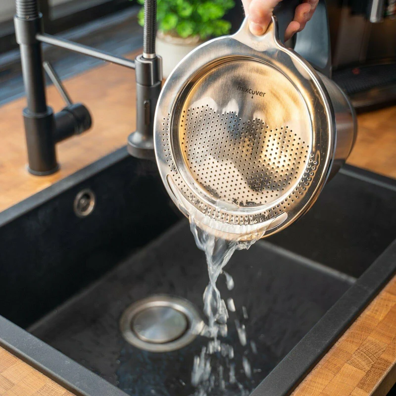 B-Ware: mixcover Edelstahl Sieb Abgieß-Hilfe Thermomix TM6 und TM5, Nudeln uvm. abgießen