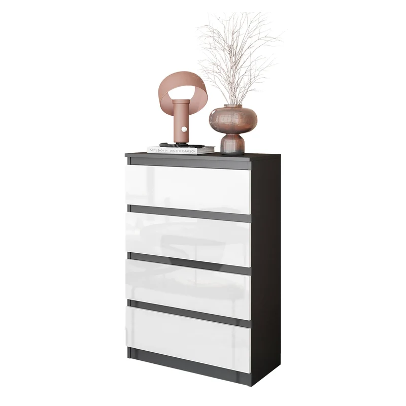GABRIEL - Kommode / Sideboard mit 4 Schubladen - Anthrazit / Weiß Gloss H92cm B60cm T33cm