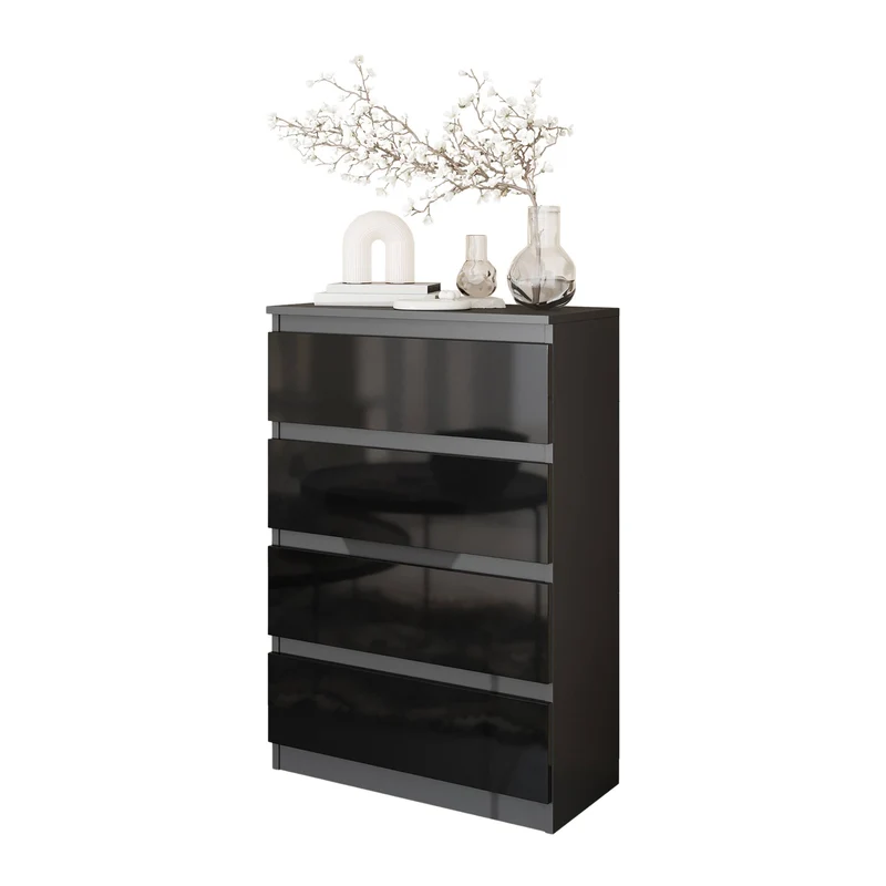 GABRIEL - Kommode / Sideboard mit 4 Schubladen - Anthrazit / Schwarz Gloss H92cm B60cm T33cm