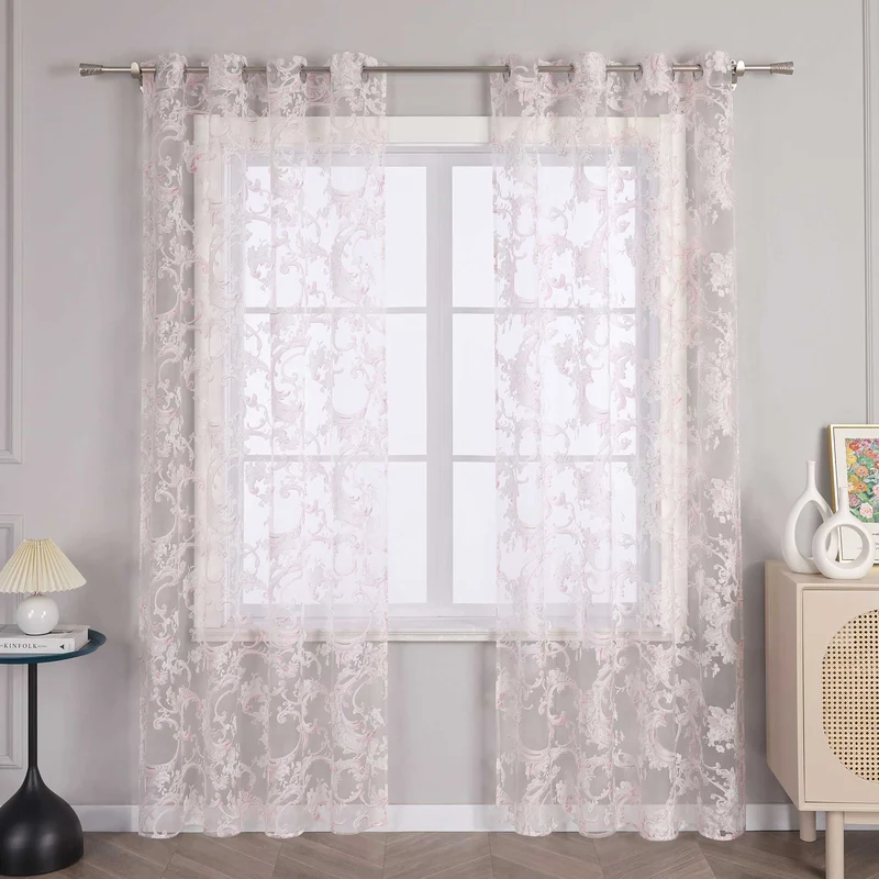 Elegante Gardine mit Phönixblütenmuster - Transparenter Voile Ösenschal