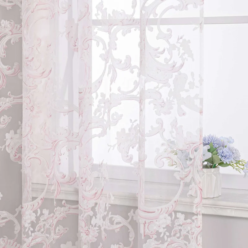 Elegante Gardine mit Phönixblütenmuster - Transparenter Voile Ösenschal