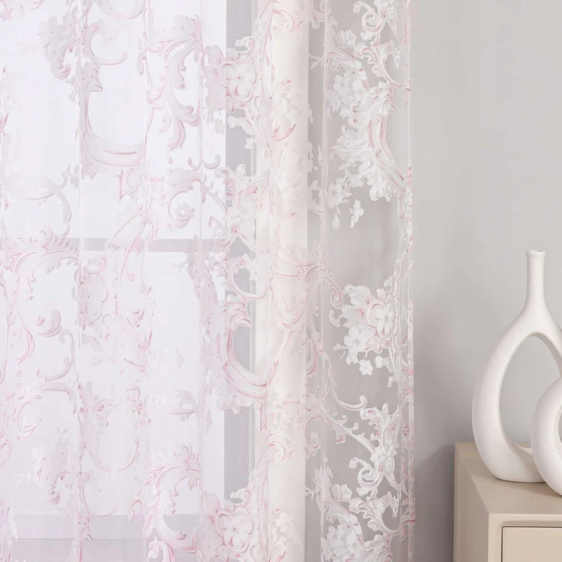 Elegante Gardine mit Phönixblütenmuster - Transparenter Voile Ösenschal