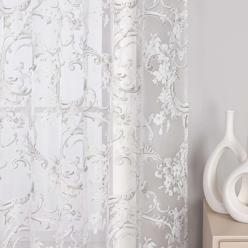 Elegante Gardine mit Phönixblütenmuster - Transparenter Voile Ösenschal