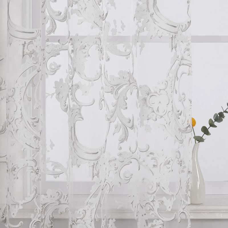 Elegante Gardine mit Phönixblütenmuster - Transparenter Voile Ösenschal